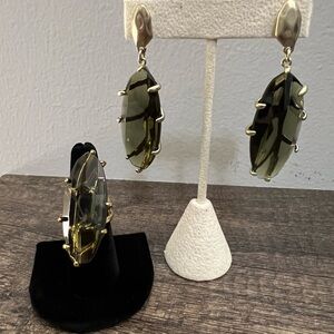 RLM SoHo earring and ring set. Faceted olive color